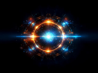 Obraz premium A vibrant, glowing orb pulses with inner light, surrounded by concentric rings of energy, creating a mesmerizing display of cosmic power and swirling light. Blue and orange hues dominate the scene ag