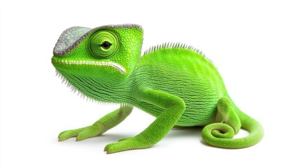 Chameleon in action studio setting animal photography white background close-up perspective wildlife concept