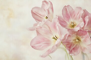 Pink tulips, pastel color palette, soft focus, vintage style, spring backgrund