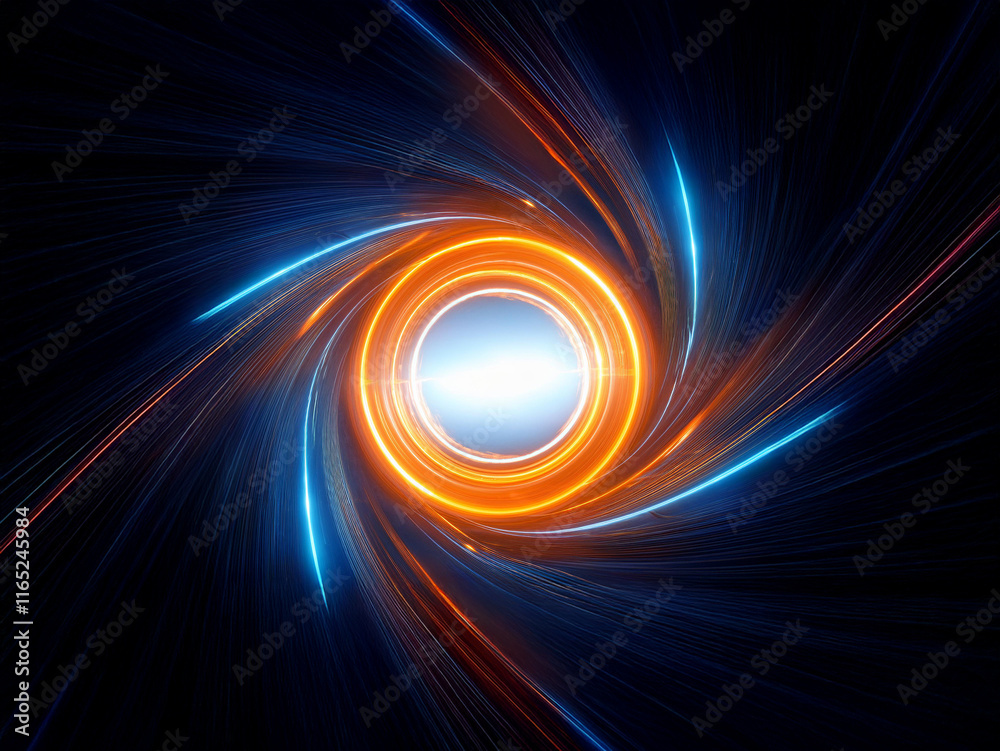 Poster abstract swirling vortex of vibrant orange and blue light, creating a mesmerizing energy field with 
