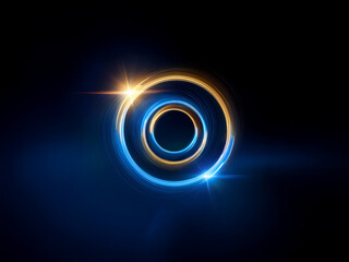 Glowing concentric circles in blue and gold, creating a vibrant, dynamic light effect against a dark background.  The inner circle is dark, the outer ones glow brightly with lens flares.