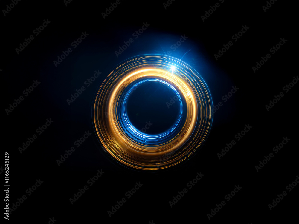 Aufkleber abstract concentric circles of glowing blue and gold light on a black background. the image evokes f