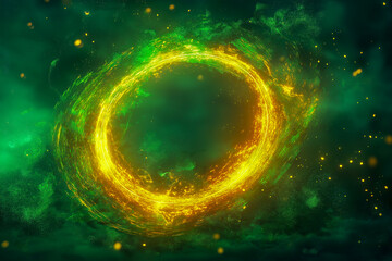 Obraz premium Dynamic background dominated by green with yellow flashes. TV game wheel effect in the centre of the image.