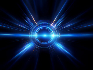 Intense blue light bursts from a metallic circular core, radiating outwards in a dynamic, futuristic display.  Speed and energy are vividly conveyed through the bright streaks.