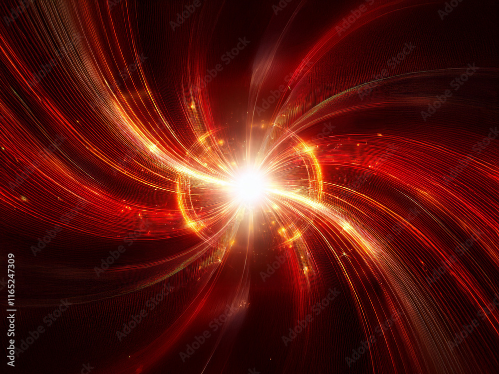 Poster Intense swirling red and orange light streaks converge on a bright central point, creating a fiery, energetic vortex.  Sparks and glowing embers add to the dynamic effect.