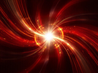 Intense swirling red and orange light streaks converge on a bright central point, creating a fiery, energetic vortex.  Sparks and glowing embers add to the dynamic effect.