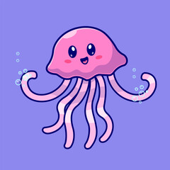 Cute Jellyfish Swimming In Ocean Cartoon Vector Icon 
Illustration. Animal Nature Icon Concept Isolated Premium 
Vector. Flat Cartoon Style