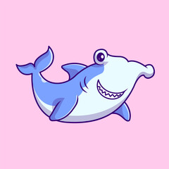 Cute Shark Hammerhead Cartoon Vector Icon Illustration. 
Animal Nature Icon Concept Isolated Premium Vector. Flat 
Cartoon Style