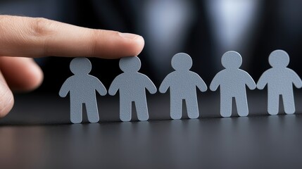 Pointing out differences among paper figures office setting conceptual illustration minimalist design close-up view team dynamics