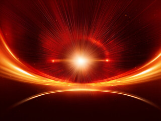 Intense red and orange light bursts from a central point, resembling a cosmic explosion or star birth.  Surrounding glows create a dynamic, energetic visual.