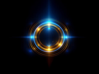 Glowing concentric circles of gold and blue radiate light, creating a futuristic, abstract design against a black background.  The central void is emphasized by the bright, vibrant energy surrounding 