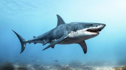 Naklejka premium A realistic depiction of a shark swimming underwater.