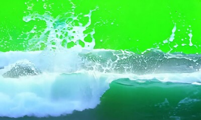 Waves Crashing on green screen background - Powered by Adobe