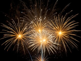 Stunning Close-Up of White and Yellow Fireworks Exploding Against a Black Backdrop