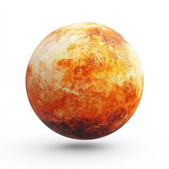 Fototapeta premium Realistic depiction of a vibrant and textured planet resembling a celestial body with orange and yellow surface details, glowing against a white background