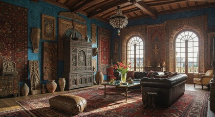 Obraz premium Vintage living room with antique decor and ornate wooden elements