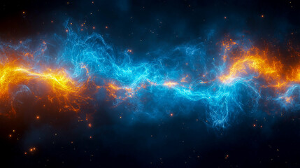 Fototapeta premium Energy shock wave: a blue shockwave that spreads from the center point, illuminating the entire black background