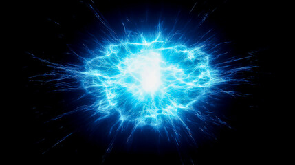 Naklejka premium Energy shock wave: a blue shockwave that spreads from the center point, illuminating the entire black background
