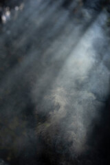 Smoke from the fire. The texture of smoke. Light through the fog. Carbon dioxide.