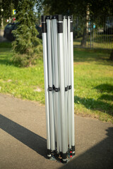 Prefabricated steel profile construction. Folding tent.