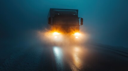 Night Drive: Semi-Truck on Foggy Road