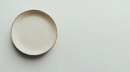 A minimalist ceramic plate with a subtle rim design, resting on a plain white background