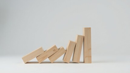 Wooden blocks falling in a domino effect sequence