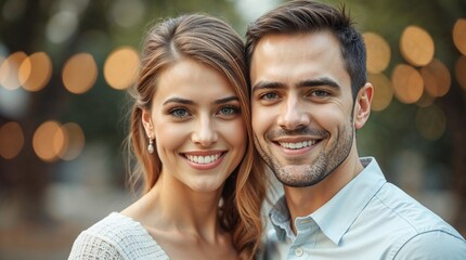 Happy couple smiling for a romantic Valentine's Day portrait