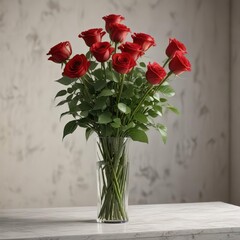 Obraz premium A bouquet of long-stemmed red roses in a elegant vase, luxury, vase, roses