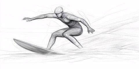 A dynamic sketch of a surfer riding a wave.