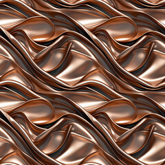 Seamless flowing pattern design, copper and bronze tones, modern metallic style, sleek undulating texture