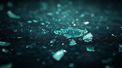 glass shards with bright reflections on a dark backdrop