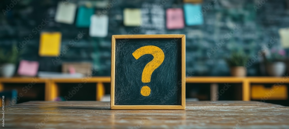 Poster wooden question sign. creative solution and critical thinking. generative ai technology.