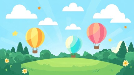 Colorful Hot Air Balloons in Bright Blue Sky