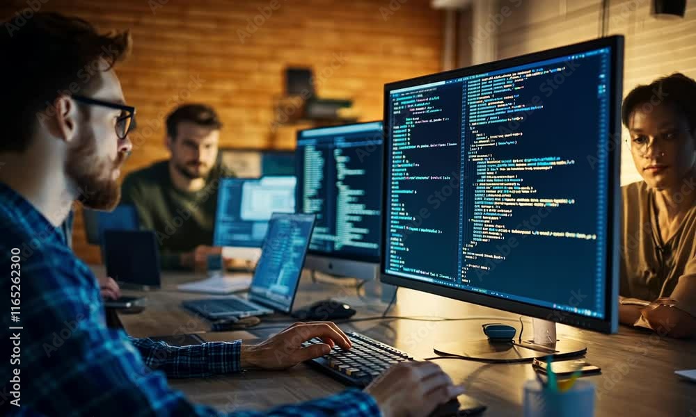 Poster dedicated programmers collaborating on software development