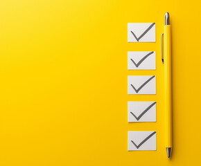 checklist with check marks on a yellow background, perfect for productivity, planning, and organizing tasks.
