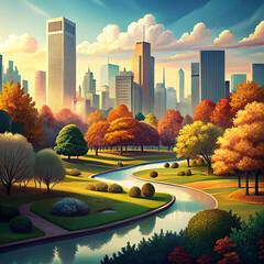 Autumn Cityscape in the Park