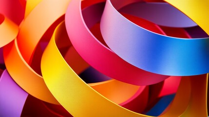 Colorful ribbons intertwined, showcasing vibrant hues and textures for decorative purposes.