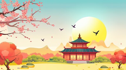 Fototapeta premium Chinese architecture landscape Ancient chinese