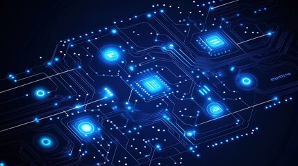 Detailed electrical circuit board blueprint, complex lines and futuristic glow