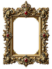 Royal Gold Frame with Crown and Lion Heads | Luxury Heraldic Border Design png generative ai