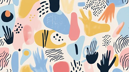 Abstract Pastel Shapes And Hand Designs Pattern