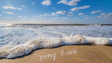 Gentle ocean waves rolling onto pristine sandy beach with serene seascape and clear blue horizon in the background