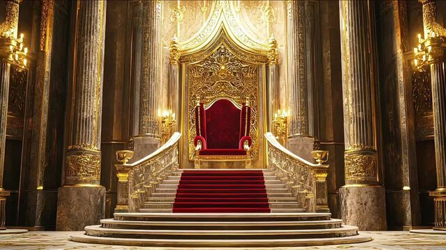 Regal Entrance: Red Carpet Pathway to Royal Thrones within Majestic Castle