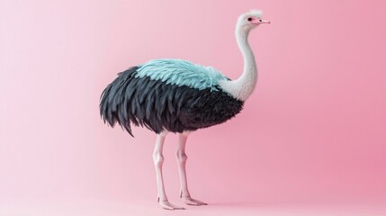 Fototapeta premium Pastel-colored ostrich on pink background.