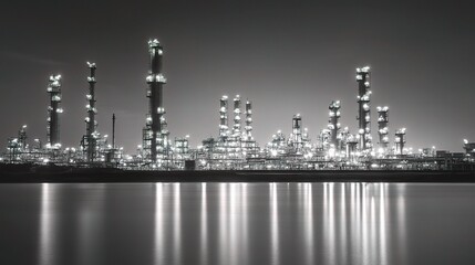 Obraz premium Industrial Landscape in Black and White with Factory Elements