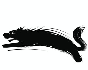 wolf hand painting, black grunge animal, wolf silhouette vector art, black wolf silhouette, hand drawn wolf paint brush.eps © Sukman