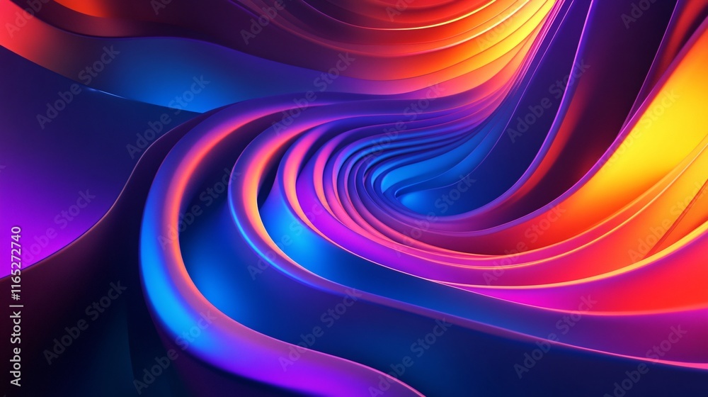 Poster colorful abstract swirling shapes creating a tunnel effect with vibrant colors