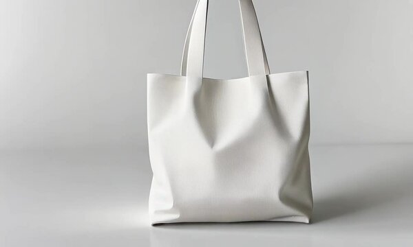 White tote bag on white background.