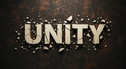 Unity concept: cracked concrete letters on grunge background